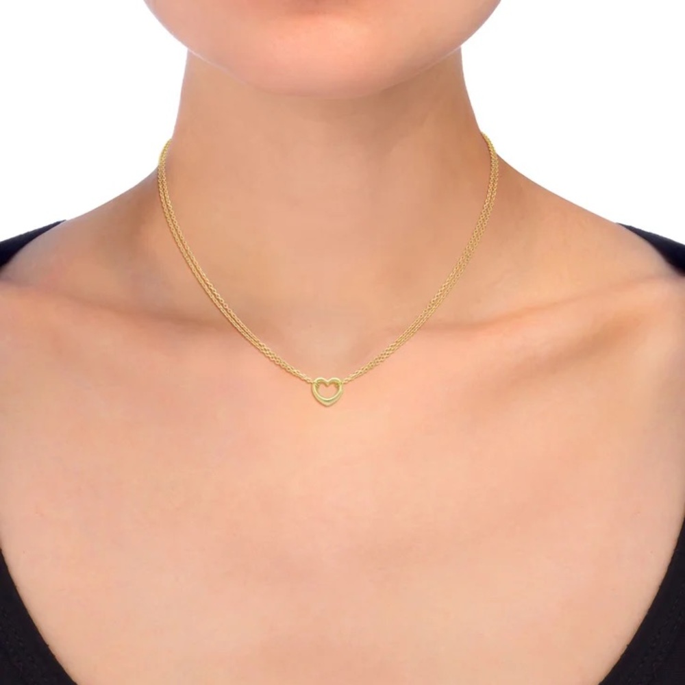 14K yellow gold 2 row cable heart necklace - Picture 4 of 5